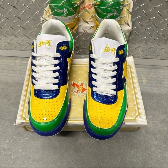 Vintage y2k bape roadsta sneakers shoe green white blue yellow mens 11 NEW - Picture 2 of 12